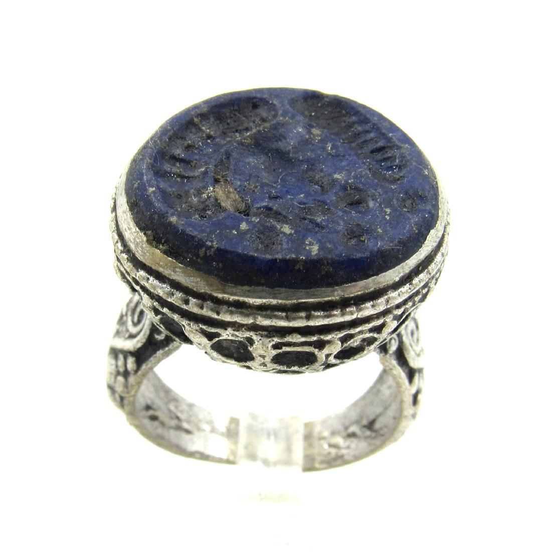 Sasanian Silver Ring with Lapis Intaglio Bust (1 of 4)