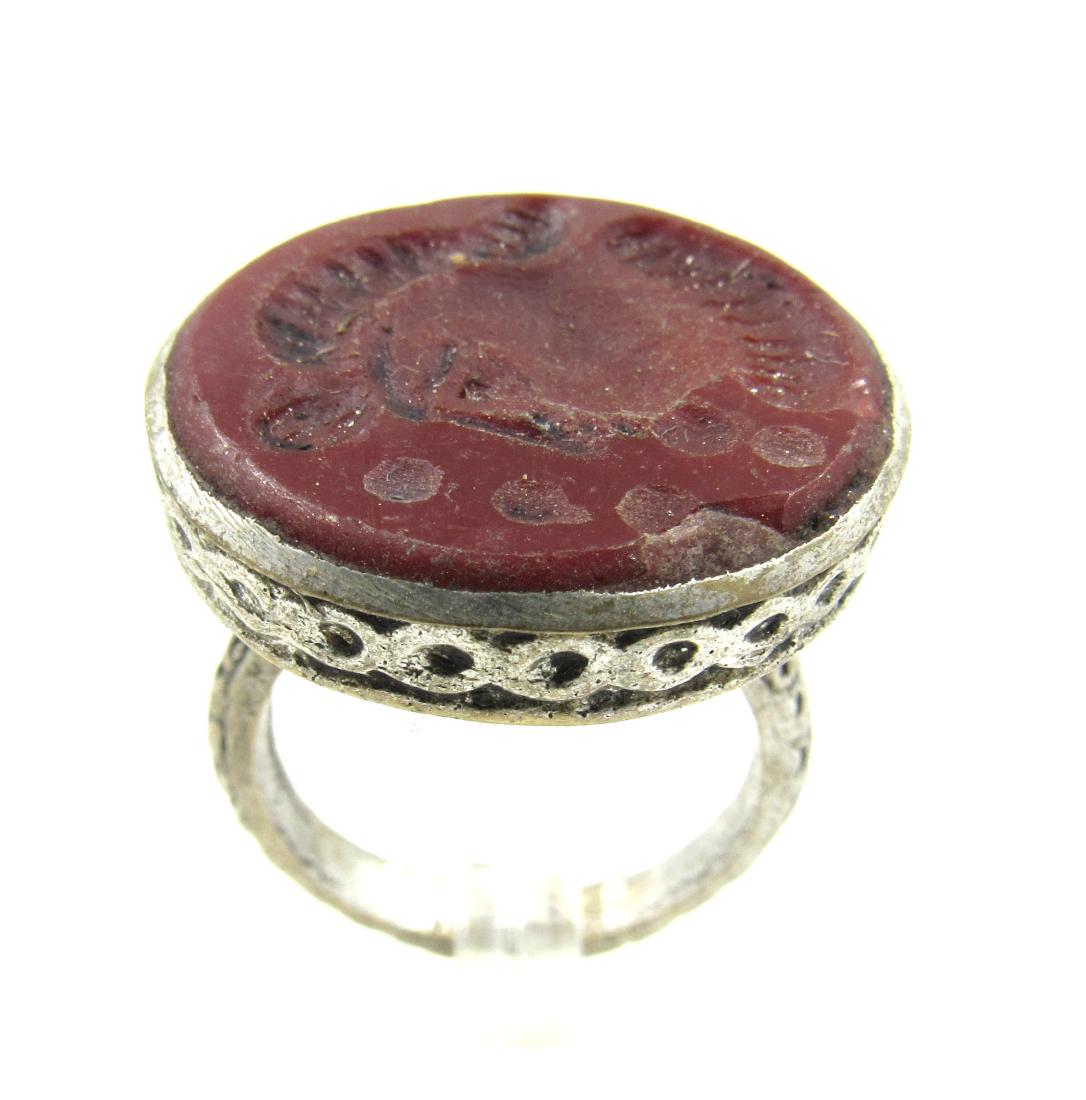 Post Medieval Silver Ring with Carnelian Intaglio Bust (1 of 4)