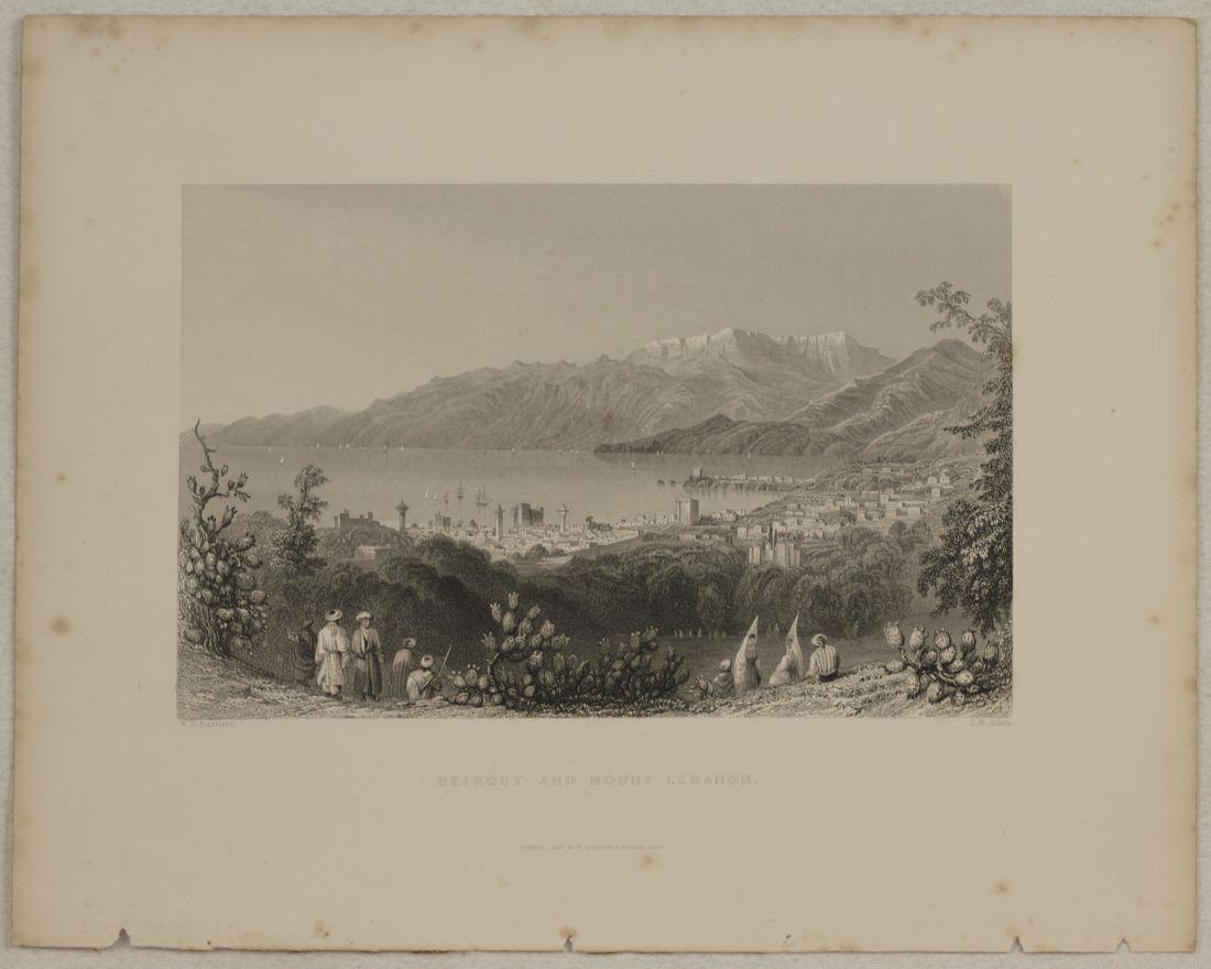 Animated view Beirut Lebanon 1840 Steel etching J. B.: Title/Content of Map: Animated view Beirut Lebanon 1840 Steel etching J. B. Allen after W. H. Bartlett Date: 1840 Cartographer: J. B. Allen after W. H. Bartlett Material/Medium: Steel etching Size: Le