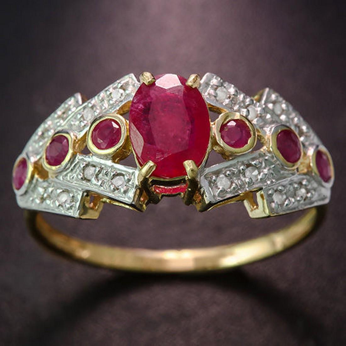 14K YELLOW GOLD RUBY 1.3CT RING WHITE DIAMONDS(16PCS) (1 of 3)