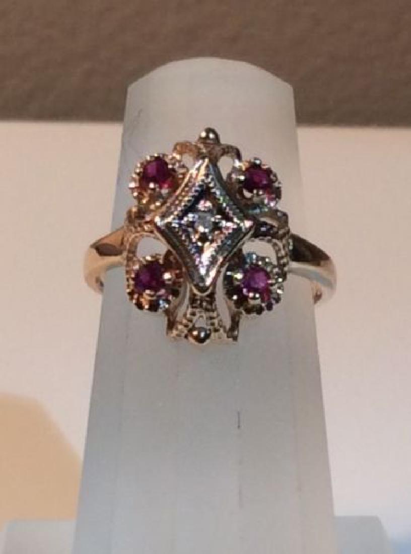 10k Gold Magnolia Ring Size 5 with Garnet and Diamond (1 of 1)