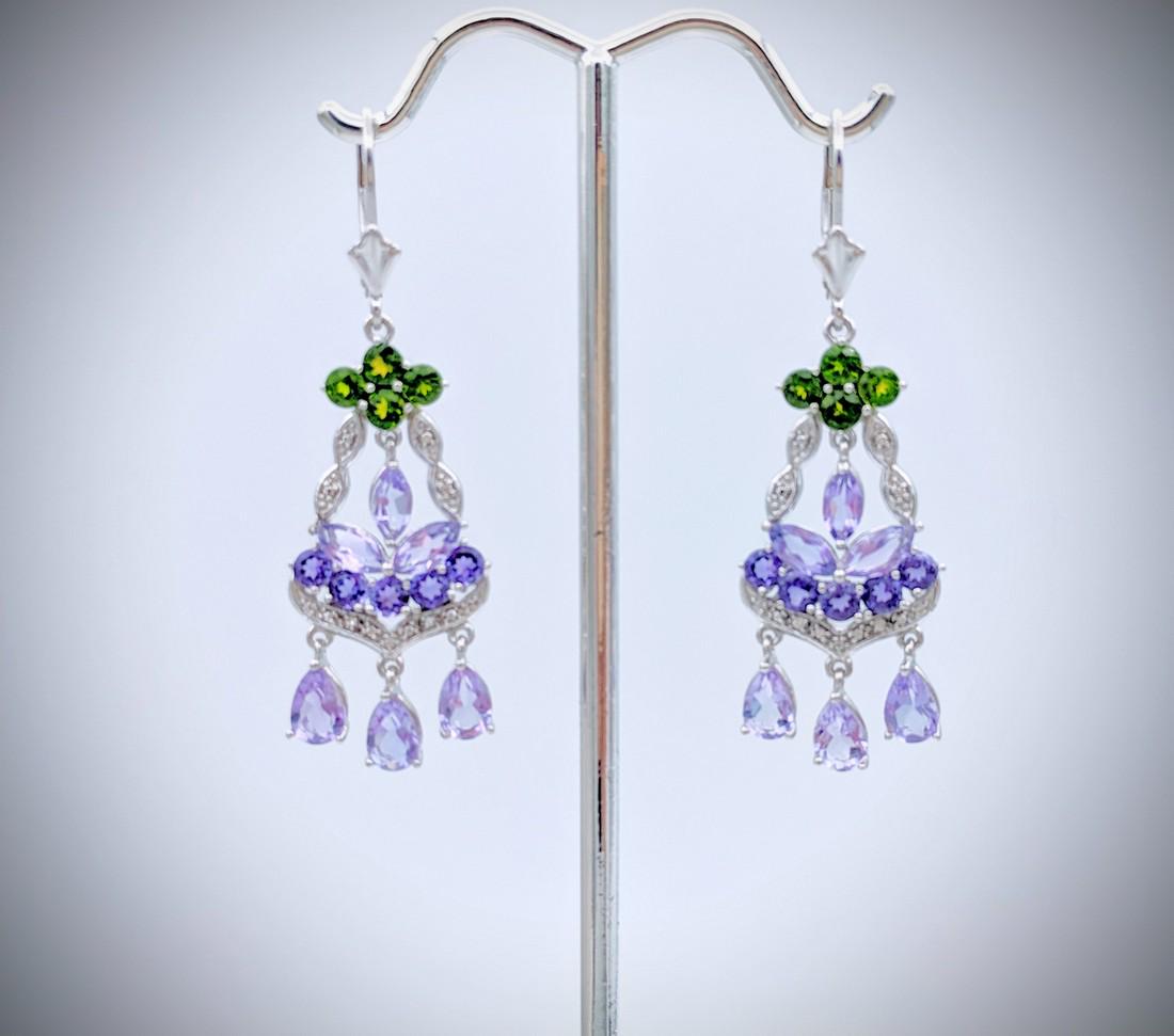 Sterling Silver Chandelier Earrings with Amethyst, (1 of 3)