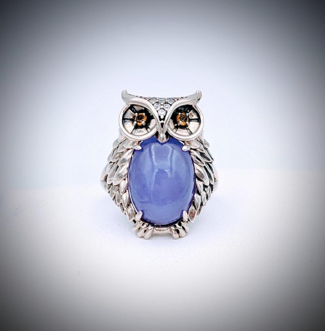 Sterling Silver Sz 7 Owl Designed Ring w Violet Jade, (1 of 3)