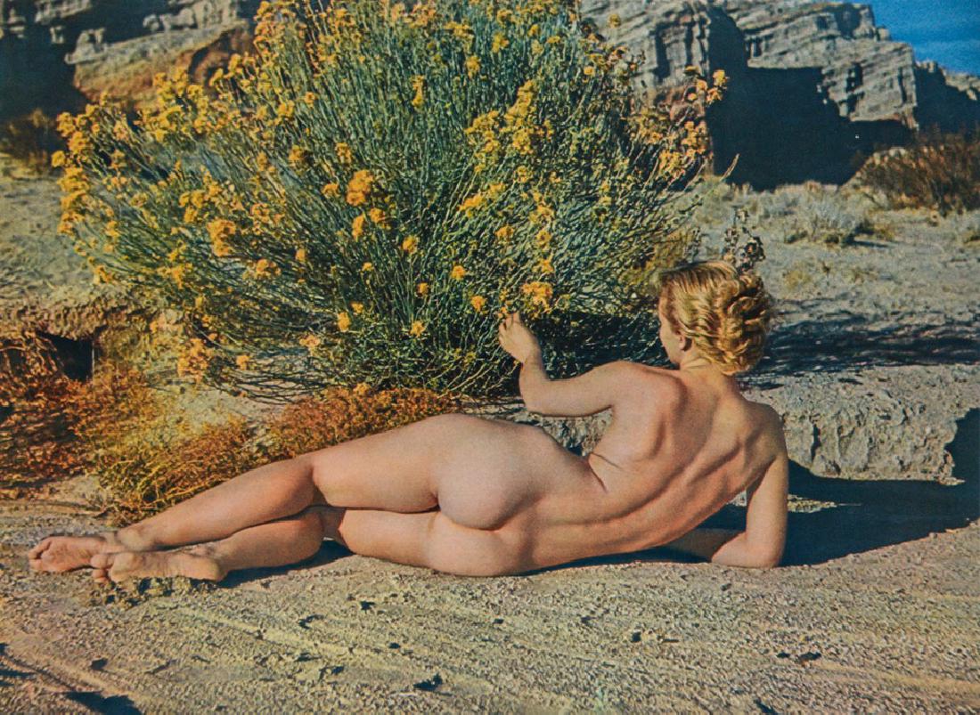 ANDRE DE DIENES - Desert Nude: Artist: De Dienes, Andre Title: Desert Nude Medium: Color Sheet Fed Gravure, 1950s, France Dimensions: 11.5x8.35" Heat Wax Mounted on 14x18" Conservation Board Andre De Dienes was a Hungarian photogra