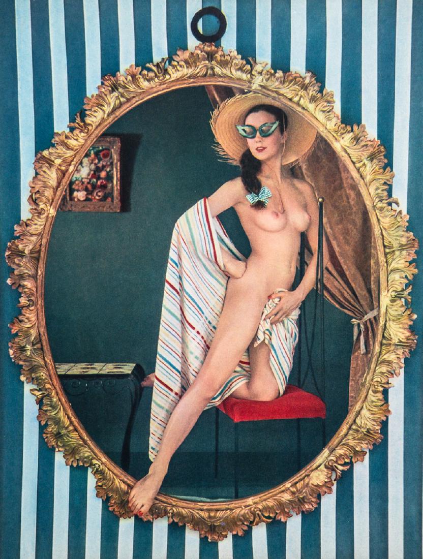 ZOLTAN GLASS - Nude in Mirror Frame: Artist: Glass, Zoltan Title: Nude in Mirror Frame Medium: Color Sheet Fed Gravure, 1950s, France Dimensions: 8.75x11.45" Heat Wax Mounted on 14x18" Conservation Board Zoltán Glass (1903 – 1982) was