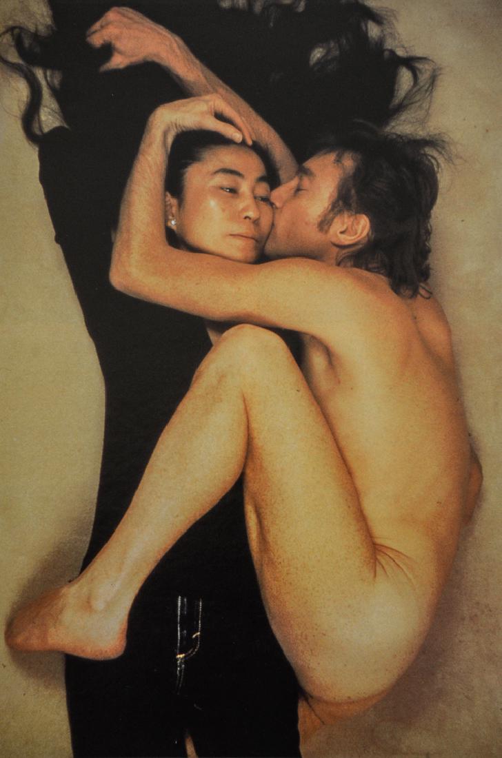 ANNIE LEIBOVITZ - Yoko Ono with John Lennon: Artist: Leibovitz, Annie Title: Yoko Ono with John Lennon, taken the morning he was shot Medium: Photo Litho, 1993, Singapore Dimensions: 7x10.5" Heat Wax Mounted on 12x16" Conservation Board Annie Le