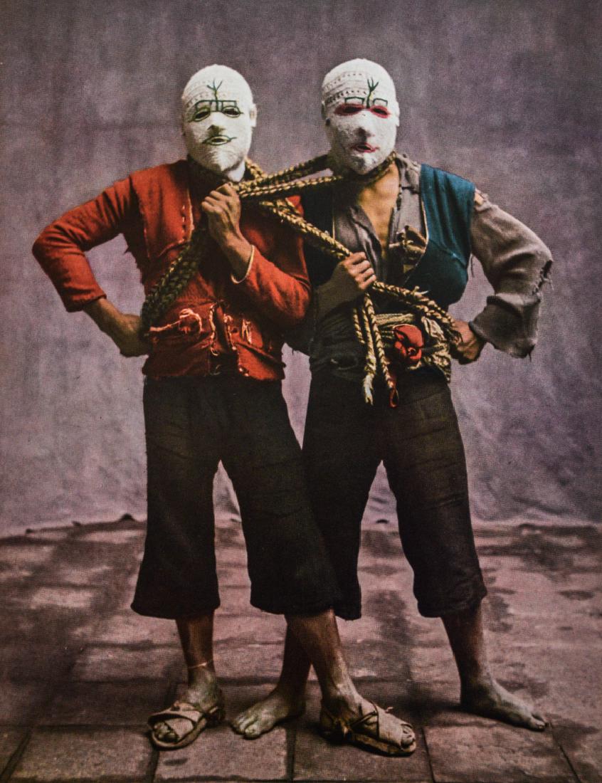 IRVING PENN - Masked Peruvians: Artist: Penn, Irving Title: Masked Peruvians Medium: Photo Litho, 1960, Switzerland Dimensions: 9.25x11.75" Heat Wax Mounted on 14x18" Conservation Board Irving Penn was an American photographer known