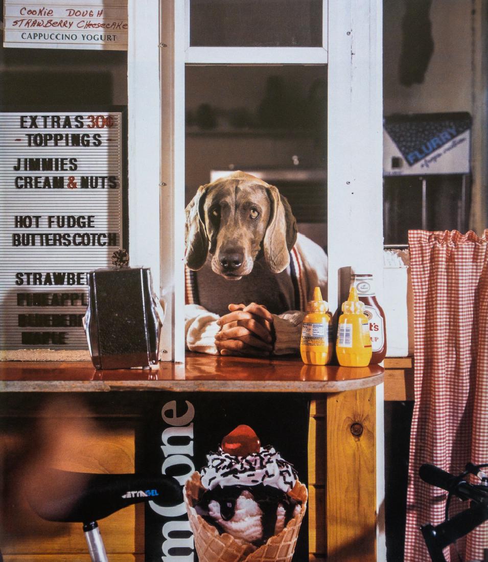 WILLIAM WEGMAN - Hot Fudge: Artist: Wegman, William Title: Hot Fudge Medium: Photo Ltiho, 2002, Hong Kong Dimensions: 8.15x9.25" Heat Wax Mounted on 12x16" Conservation Board Please note that this lot has a confidential reserve.