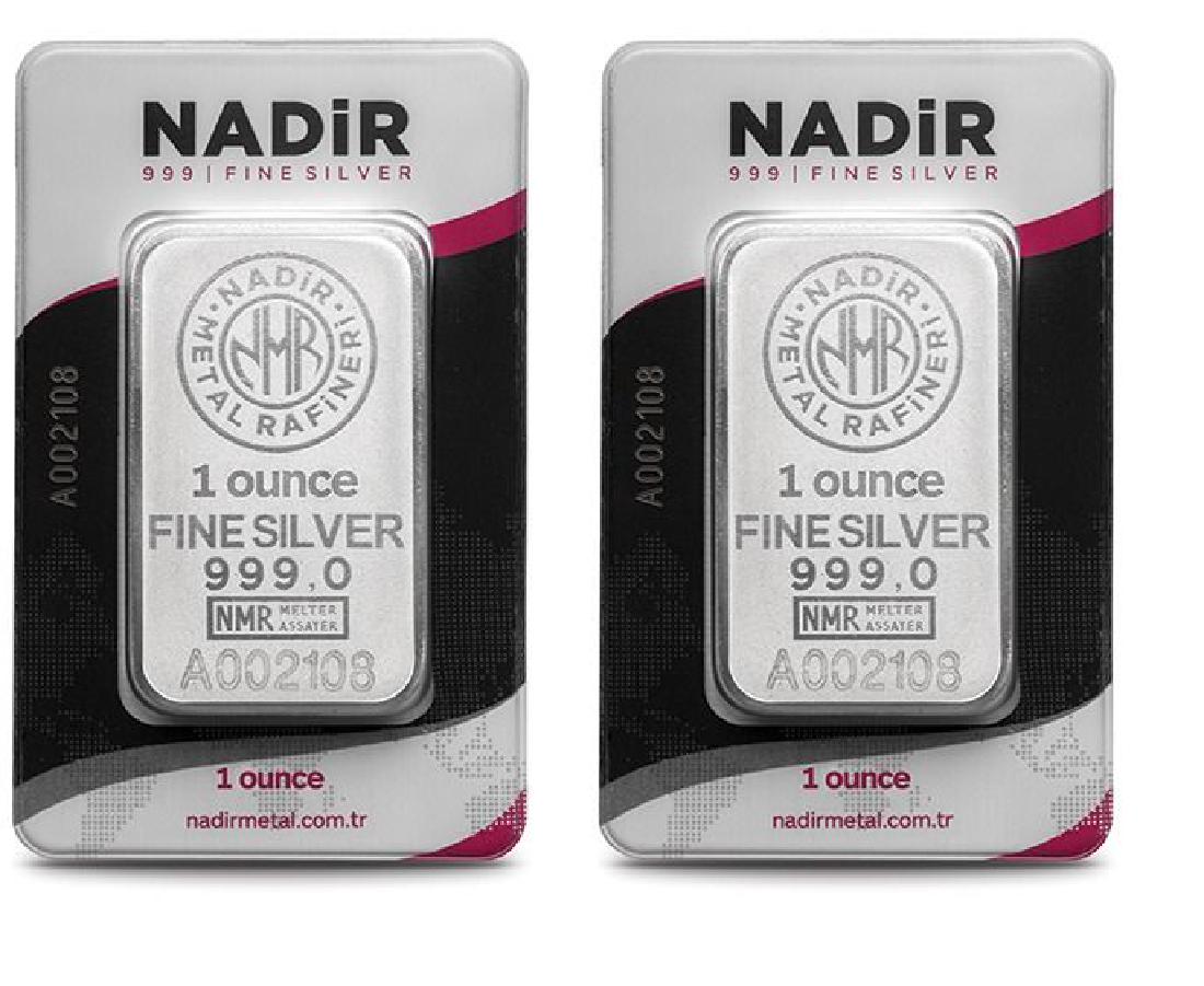 2 x 1 oz. total: 62.2 gr. - 999/1000 - Sealed/: 2 x 1 oz. total: 62.2 gr. - 999/1000 - Sealed/ Certificate, Minted Silver Coins 2 x 1 oz. total: 62.2 gr. - 999/1000 - Sealed/ Certificate, Minted Silver Bars, -Manufacturer:Nadir Gold Refinery -Seale