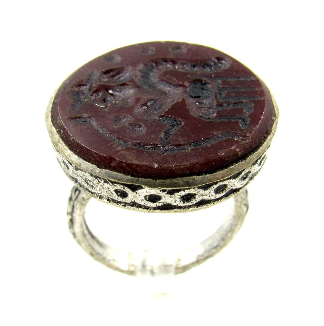 Post Medieval Silver Ring with Warrior Intaglio (1 of 4)