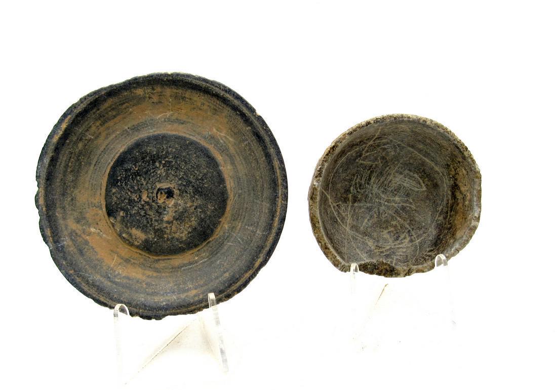 Pair of Gandhara Make-Up Palettes for Bindi: Pair of Gandhara Make-Up Palettes for Bindi Date: ca. 300 - 400 AD Ancient Gandhara / Buddhist make-up palletes; used for mixing the pigments for painting the Bindi (red dot on women's forehead). The 