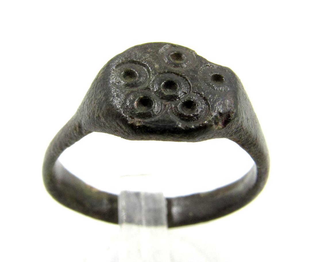 Medieval Saxon Era Bronze Ring with Evils Eye Motif (1 of 3)