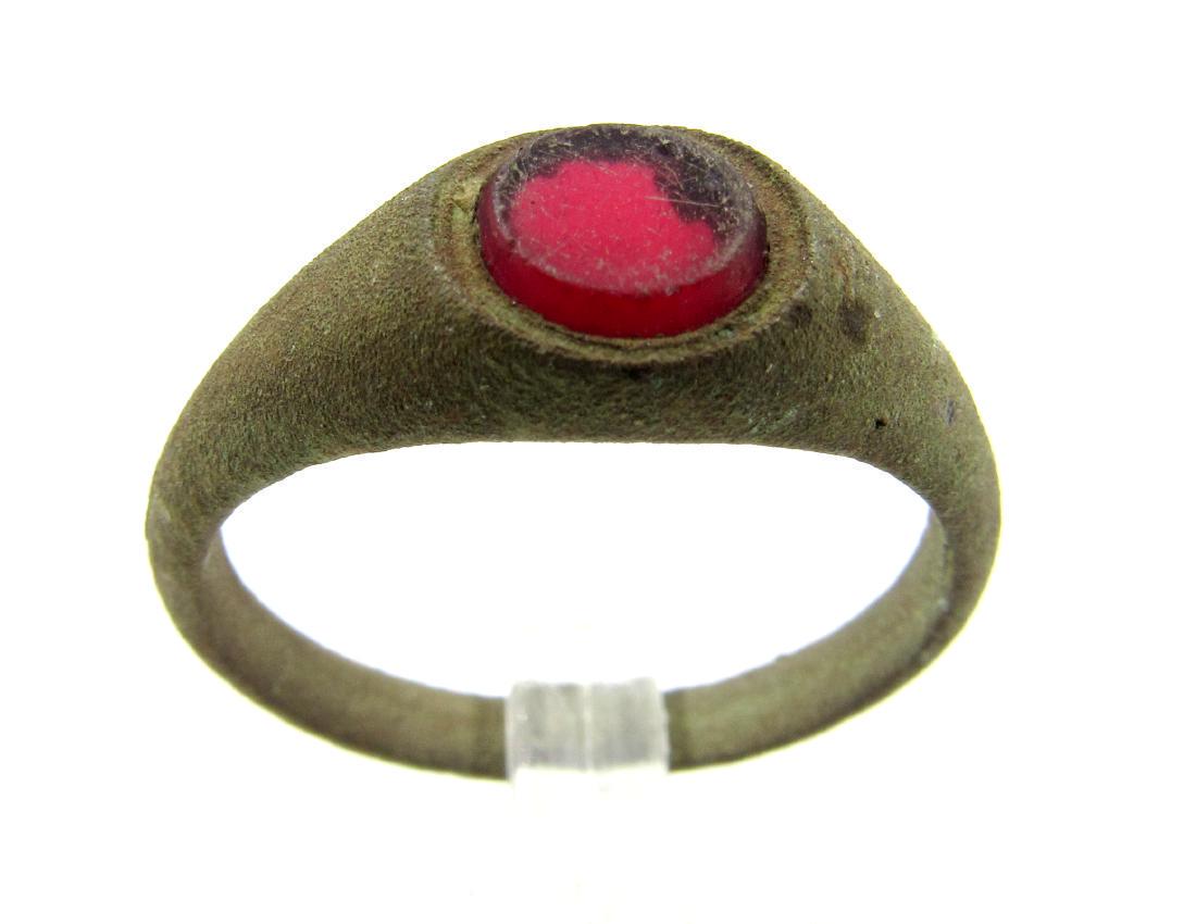 Post Medieval Bronze Ring with Red Stone (1 of 3)