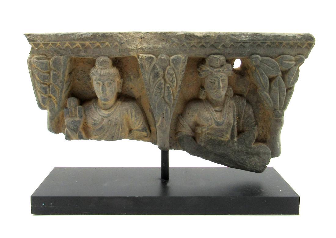 Ancient Gandhara Schist Panel with 2 Figures on Display (1 of 3)