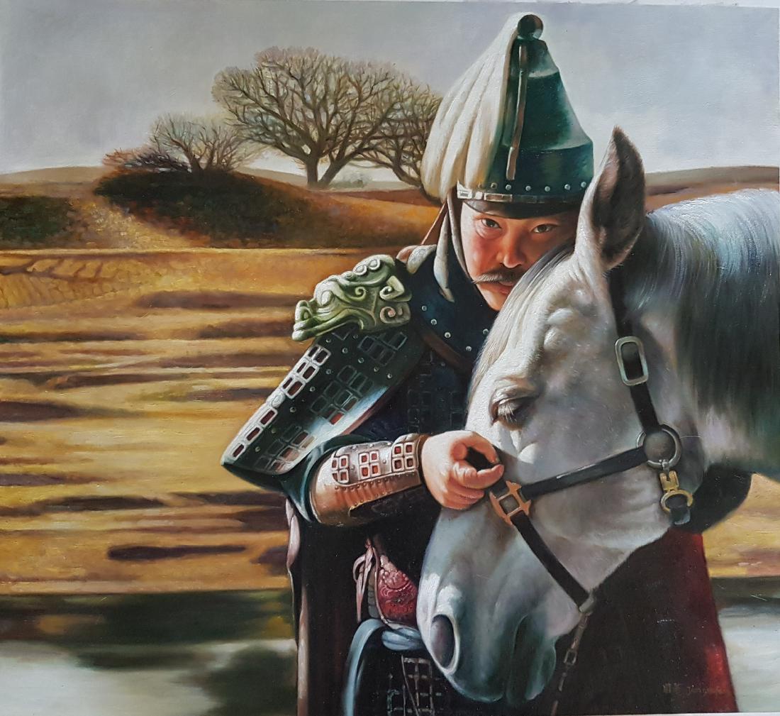 A Chinese Oil Painting on Canvas, JIANG GUOFANG: Item: A Chinese Oil Painting on Canvas, JIANG GUOFANG Artist: JIANG GUOFANG (After)?1951- Origin: From Amsterdam private collection Date/Period: 20th Century Materials: Hand Painted on canvas SIZE:70C