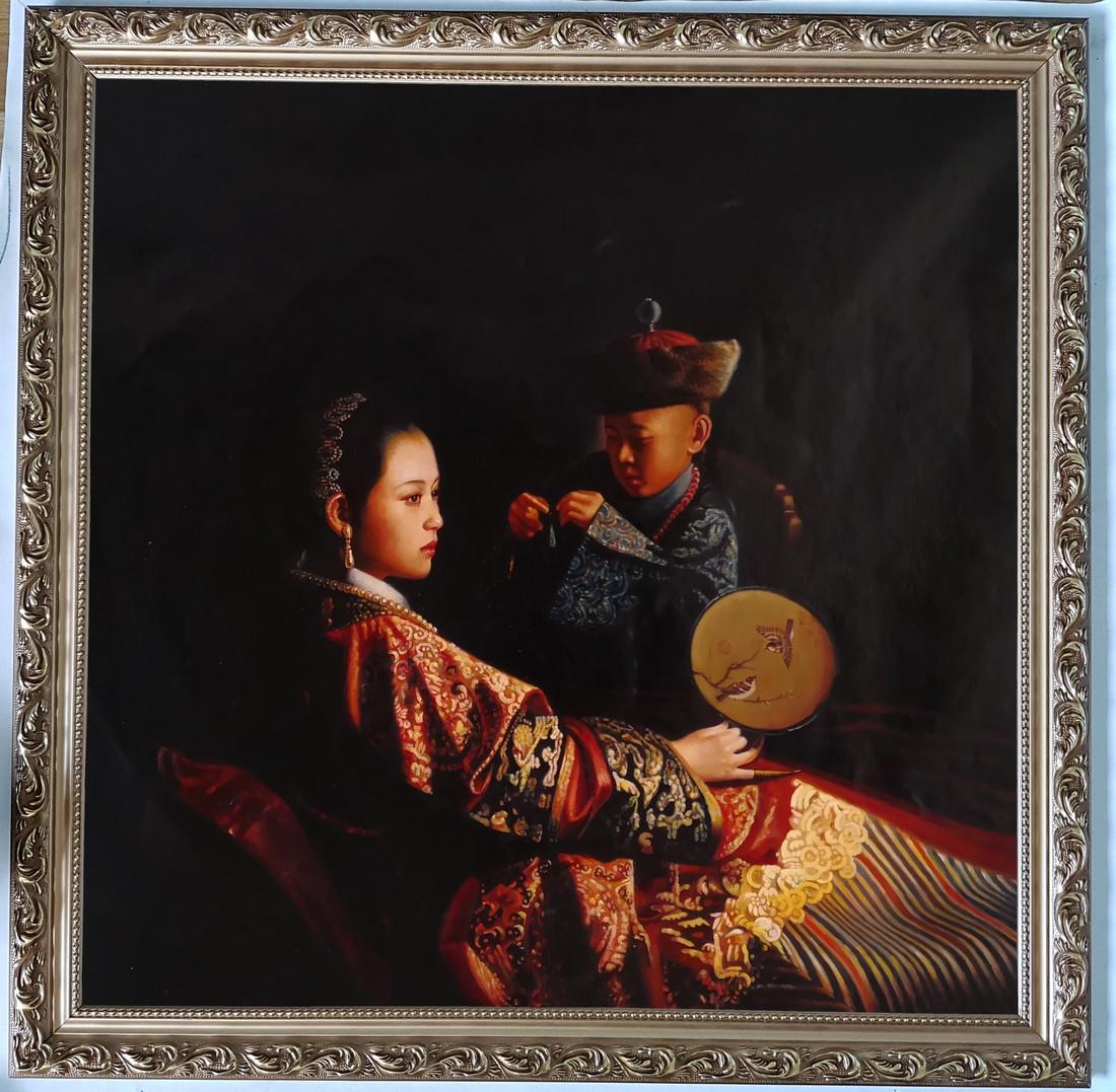 A Chinese Oil Painting on Canvas, JIANG GUOFANG: Title: A Chinese Oil Painting on Canvas, JIANG GUOFANG Artist: JIANG GUOFANG (After)?1951- Origin: From Amsterdam private collection Date/Period: 21th Century Materials: Hand Painted on canvas Size: 7