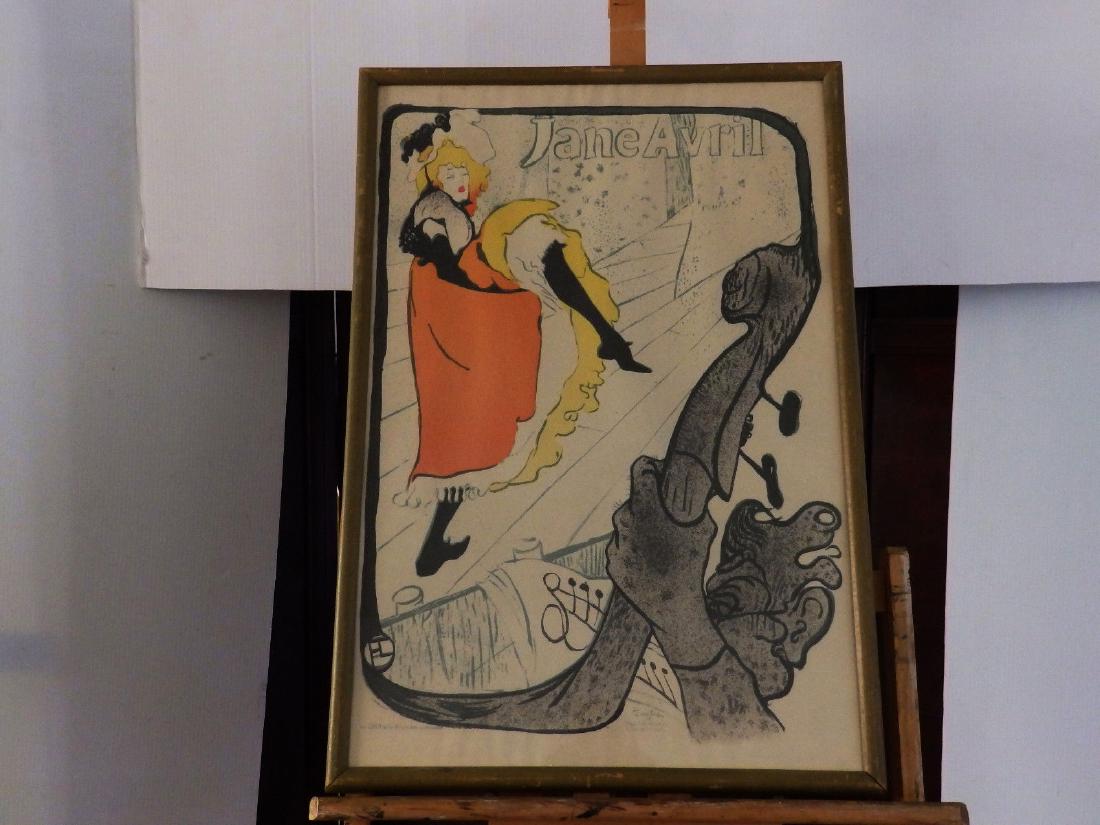 1890s Jane Avril Vintage Affiche Lithography Toulouse: Circa 1890's 'JANE AVRIL' by Toulouse Lautrec Vintage 'Affiche' Lithography. Frame size is 28.5" X 19.5" Good condition for its age, see pics and judge for yourself Please note that this lot has a con