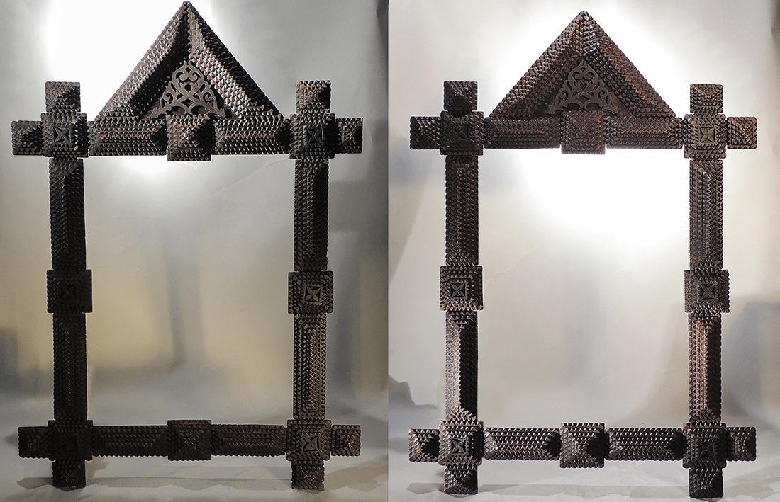 Two large French Tramp Art frames with decorations. (1 of 8)