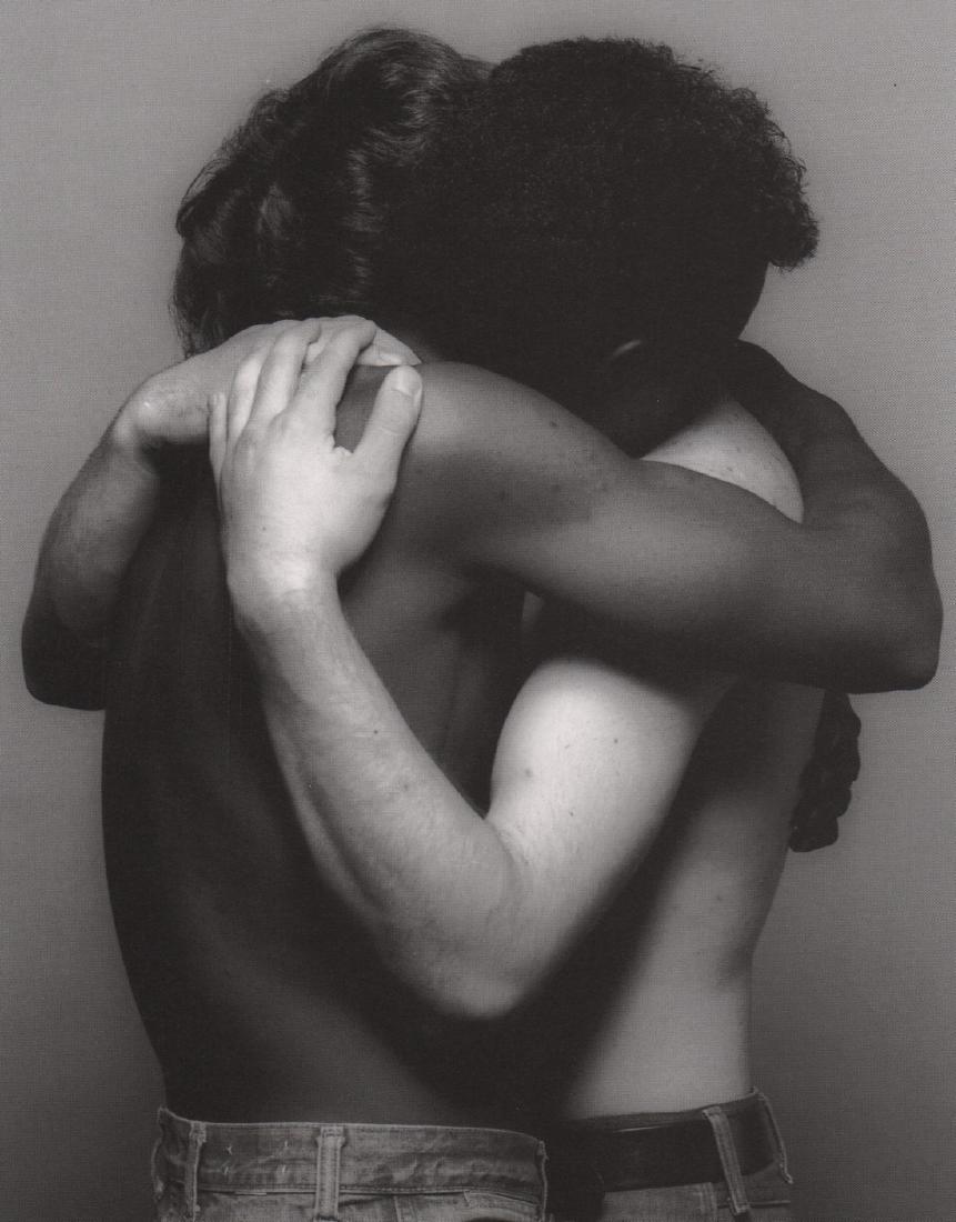 MAPPLETHORPE - Embrace, 1982: Artist: MAPPLETHORPE Print Title: Embrace, 1982 Medium: photolithograph Printed 1998 in Japan Image size (inches) approx. 7.5 x 6” Robert Mapplethorpe was an American photographer, known for his sty