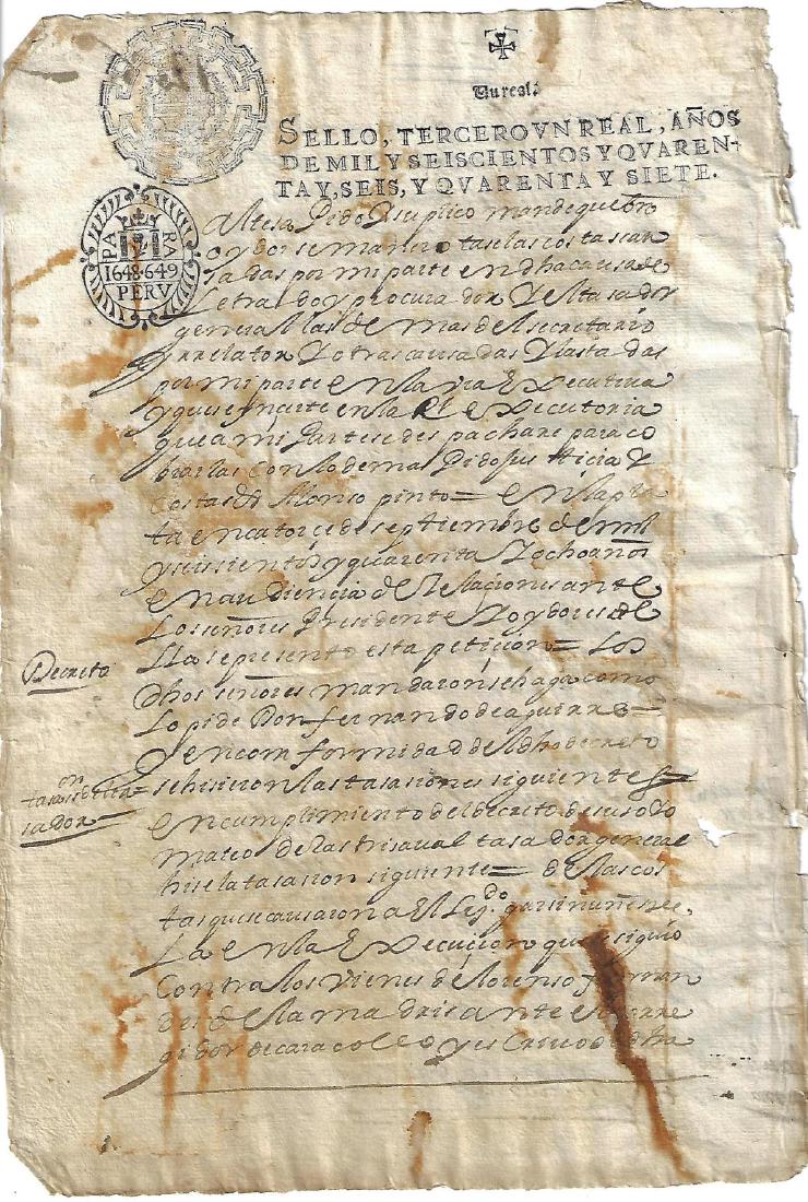 1649 Colonial Peru Rare Handsatmp Manuscript Leaf (1 of 1)