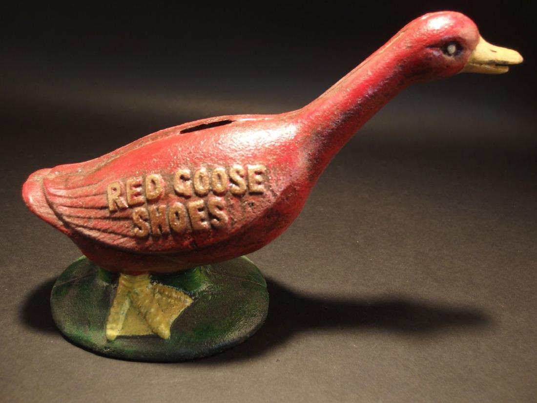 Cast Iron "Red Goose Shoes" Goose Coin Bank