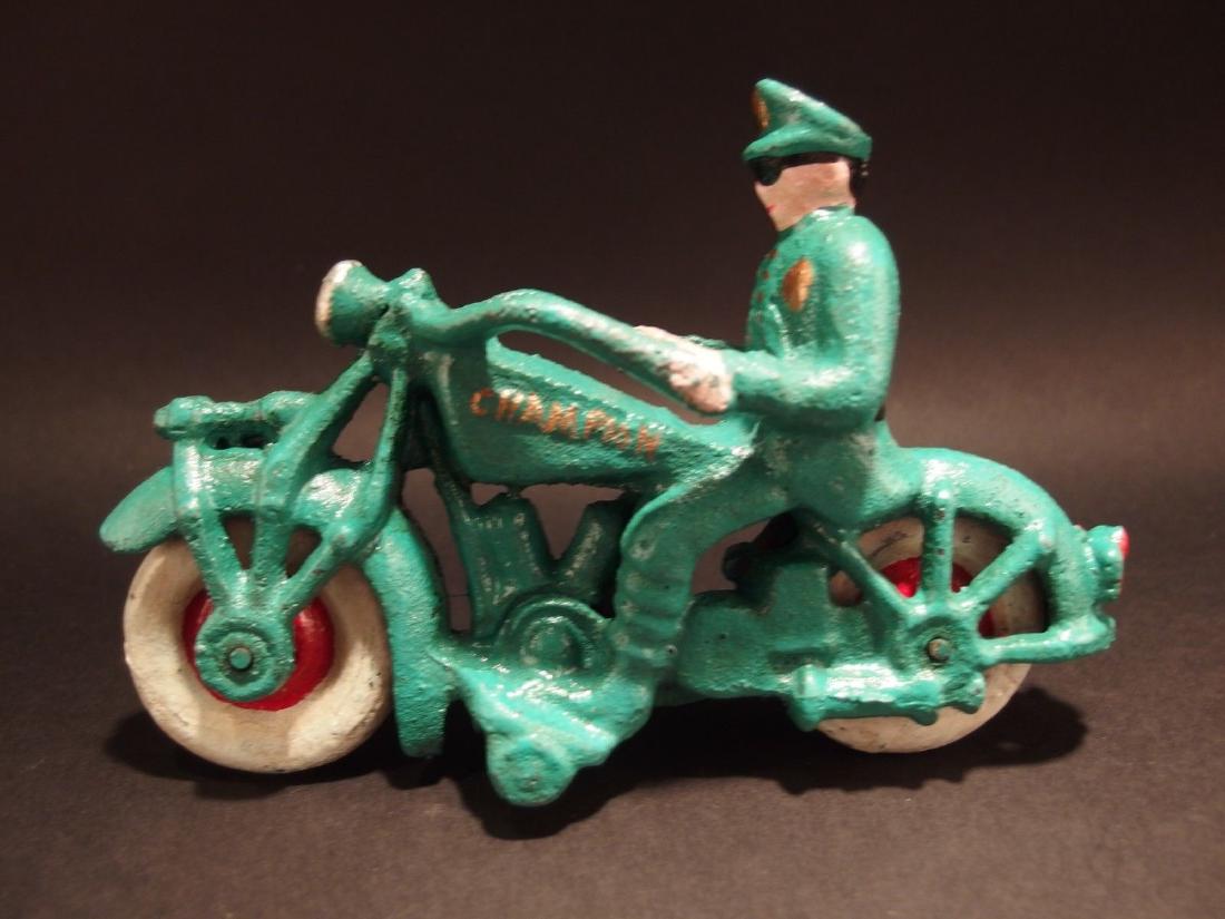 Green Cast Iron Toy Motorcycle Police Rider (1 of 12)