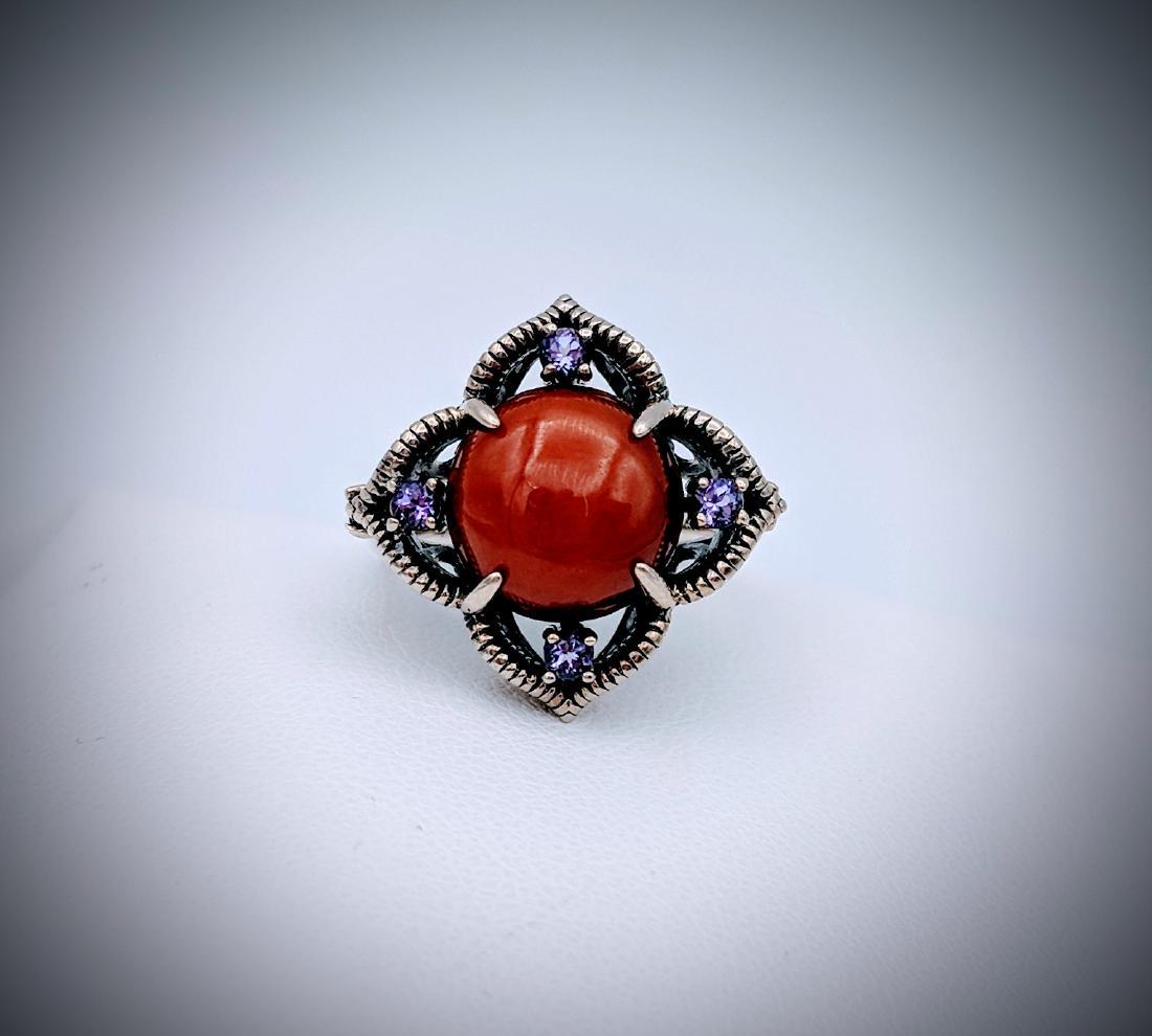Sterling Silver Jasper, Amethyst, & Red Garnet Ring Sz (1 of 4)