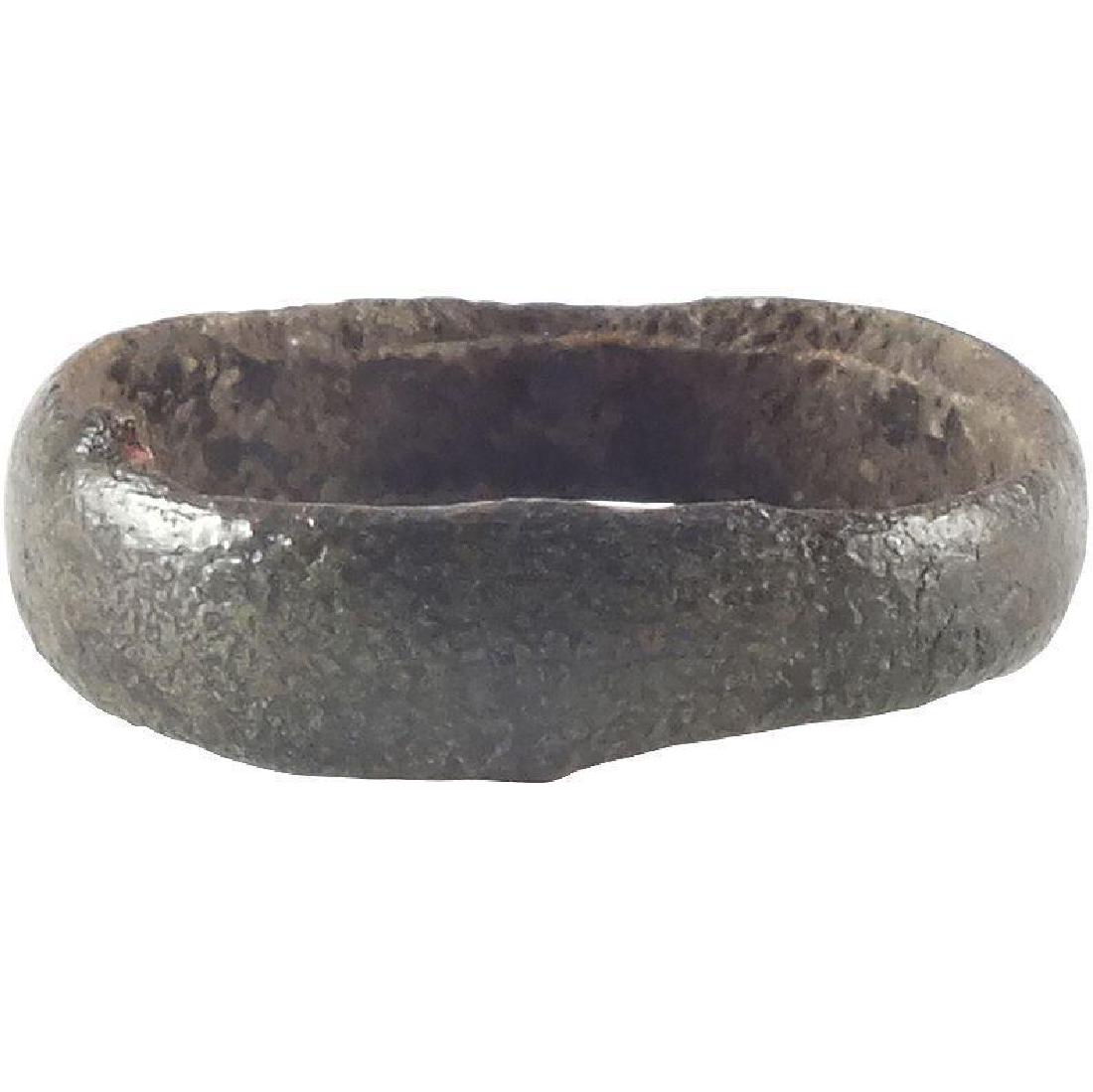 VIKING WOMAN’S WEDDING RING 9th-10th CENTURY AD: Bronze, size 2 1/2. Medium width band of low rounded section. Good patina. Vikings exchanged rings on the pommel of the groom’s sword. No Reserve: This lot starts at $1 and has no reserve as a court