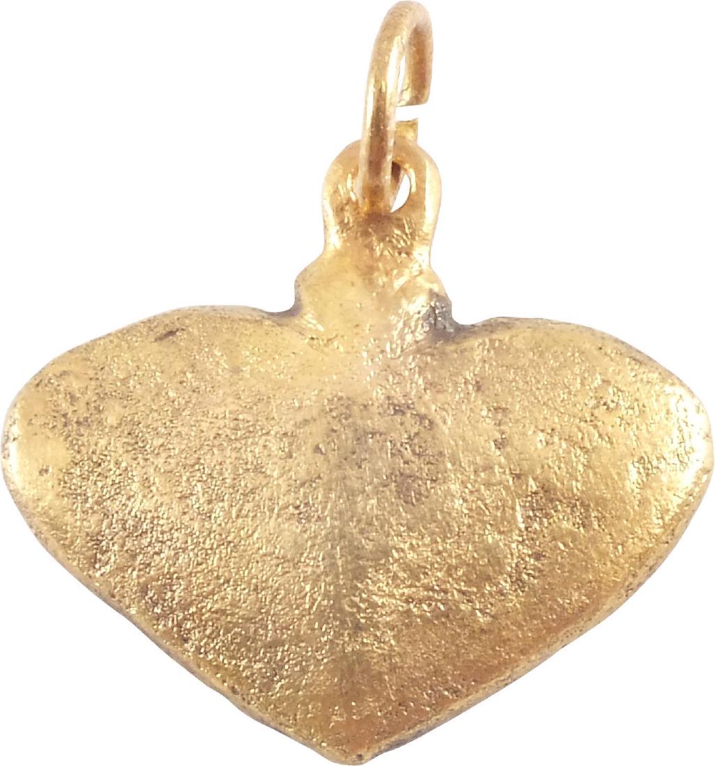 VIKING HEART PENDANT C.850-1050 AD: ¾" width. Classic wide form. The heart stood for bravery, fortitude, loyalty, integrity, all attributes of the Viking warrior. It is abundantly referenced in Viking literature. Professionally refurbi