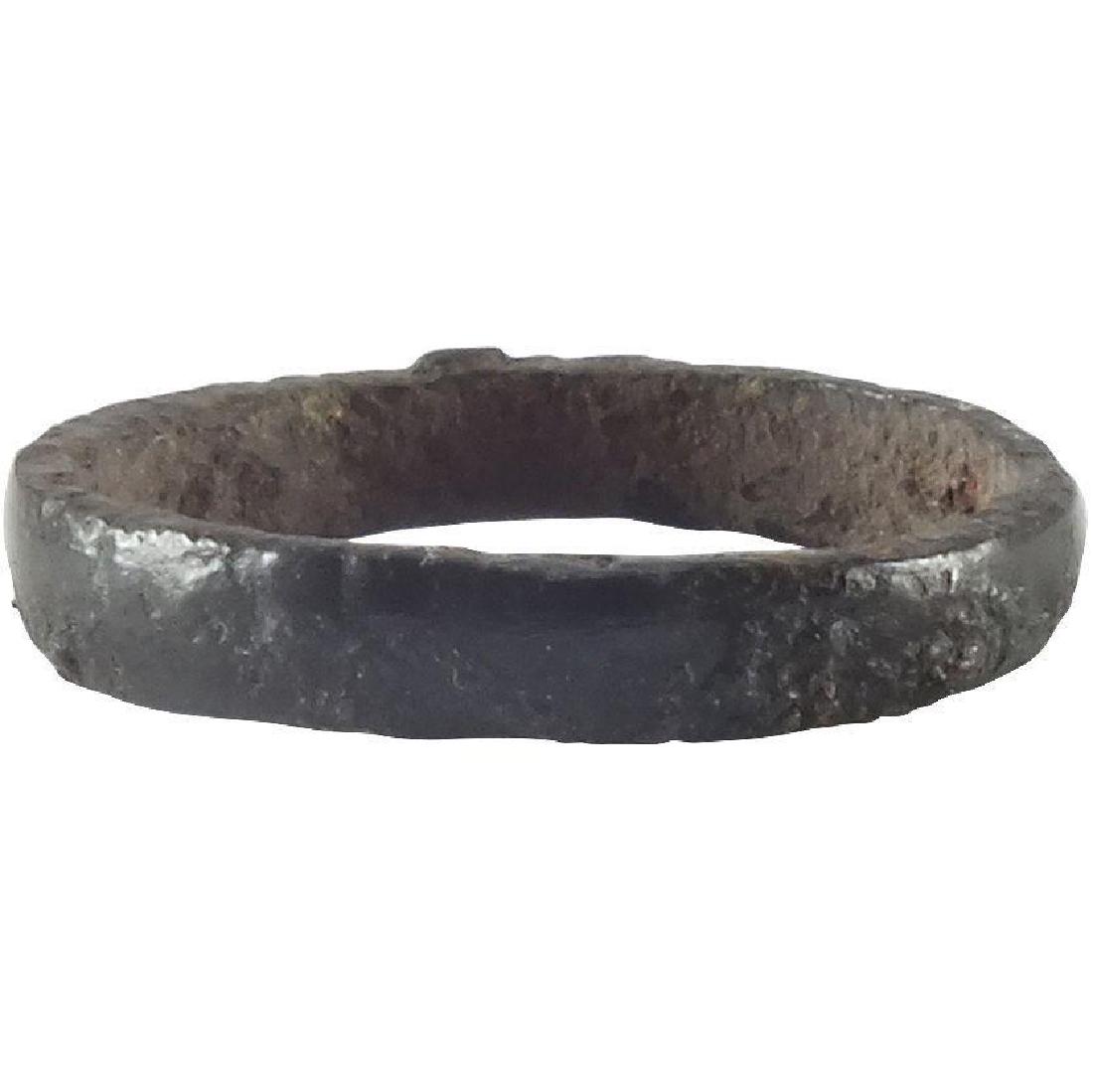 VIKING WOMAN’S WEDDING RING, 866-1067 AD: Small size 1. Medium band of rounded section. Good patina and preservation with some verdigris from burial. Vikings exchanged rings on the pommel of the groom’s sword. No Reserve: This lot starts at