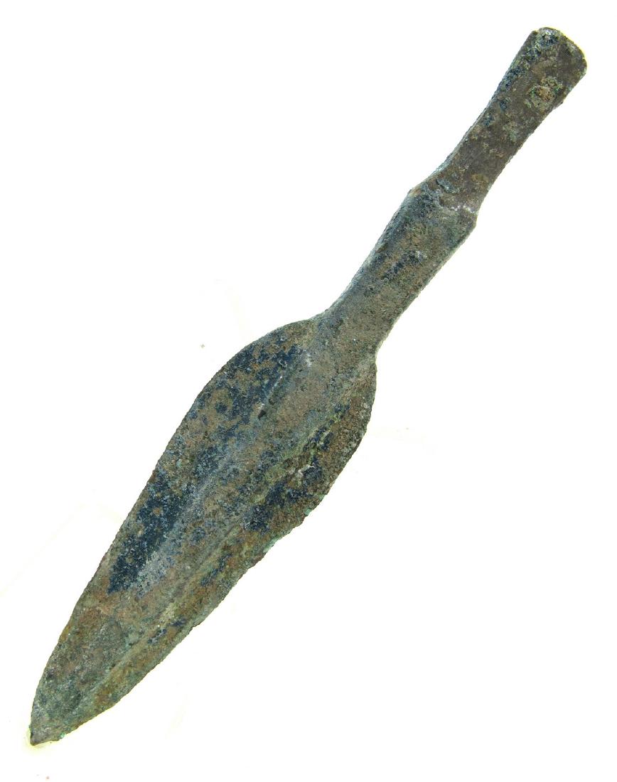 Ancient Greek Bronze Spear: Ancient Greek Bronze Spear Circa 1600 – 800 BC Ancient Greek Bronze Spear. This item has been professionally cleaned to show original details, and includes a lifetime authenticity certificate. Bronz