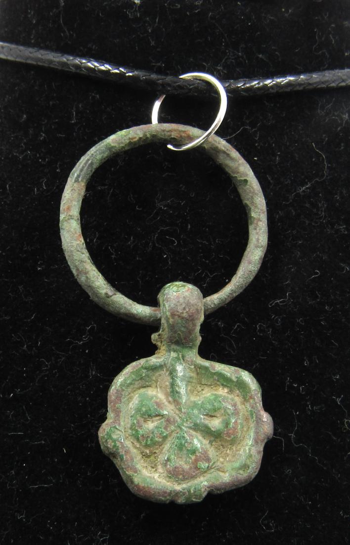 Medieval Bronze Pendant with Clover and Ring (1 of 3)
