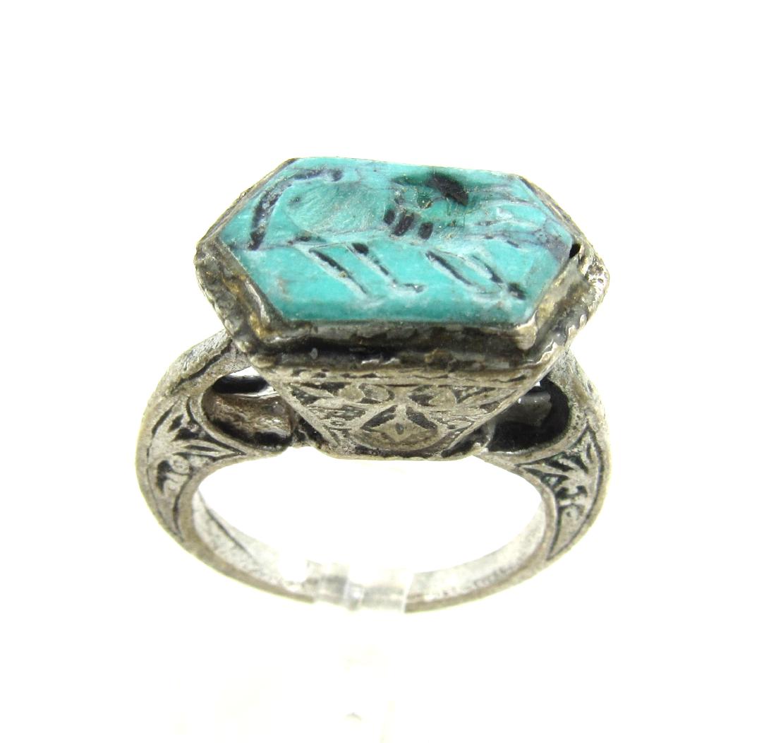 Post Medieval Silver Ring with Stone Intaglio Beast (1 of 4)