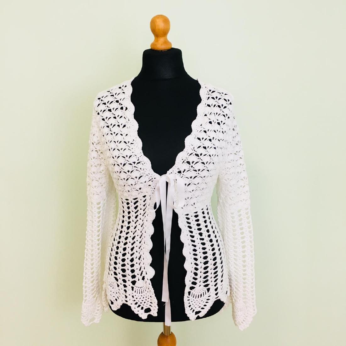 Vintage Women's White Crochet Cardigan Jacket Sweater (1 of 4)