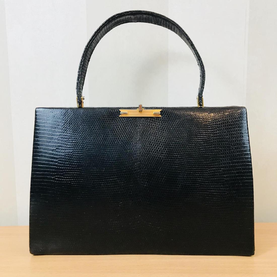 Vintage Black Python Snakeskin Leather Handbag (1 of 7)