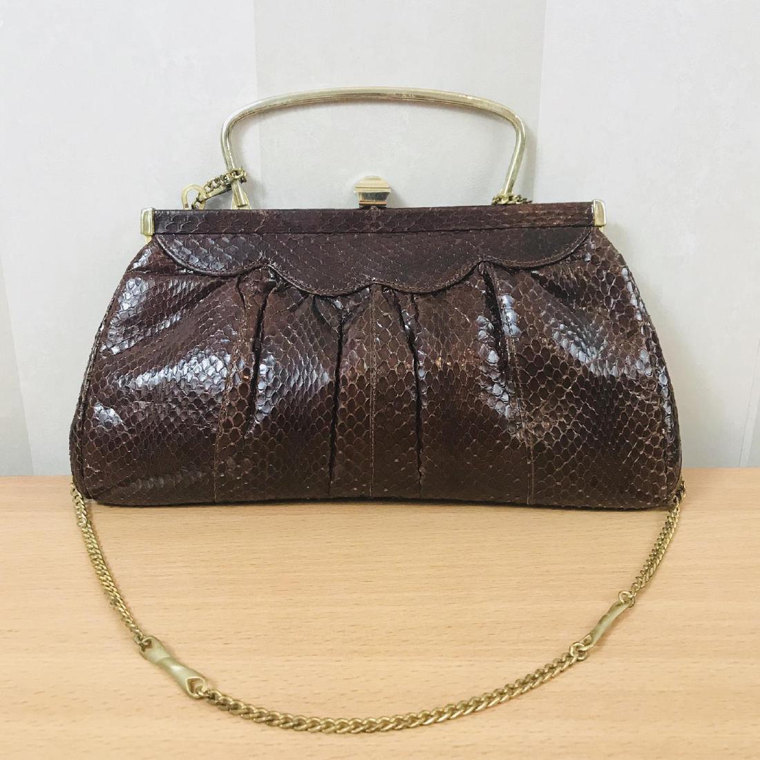Vintage Brown Snake Skin Leather Handbag Shoulder Bag (1 of 5)