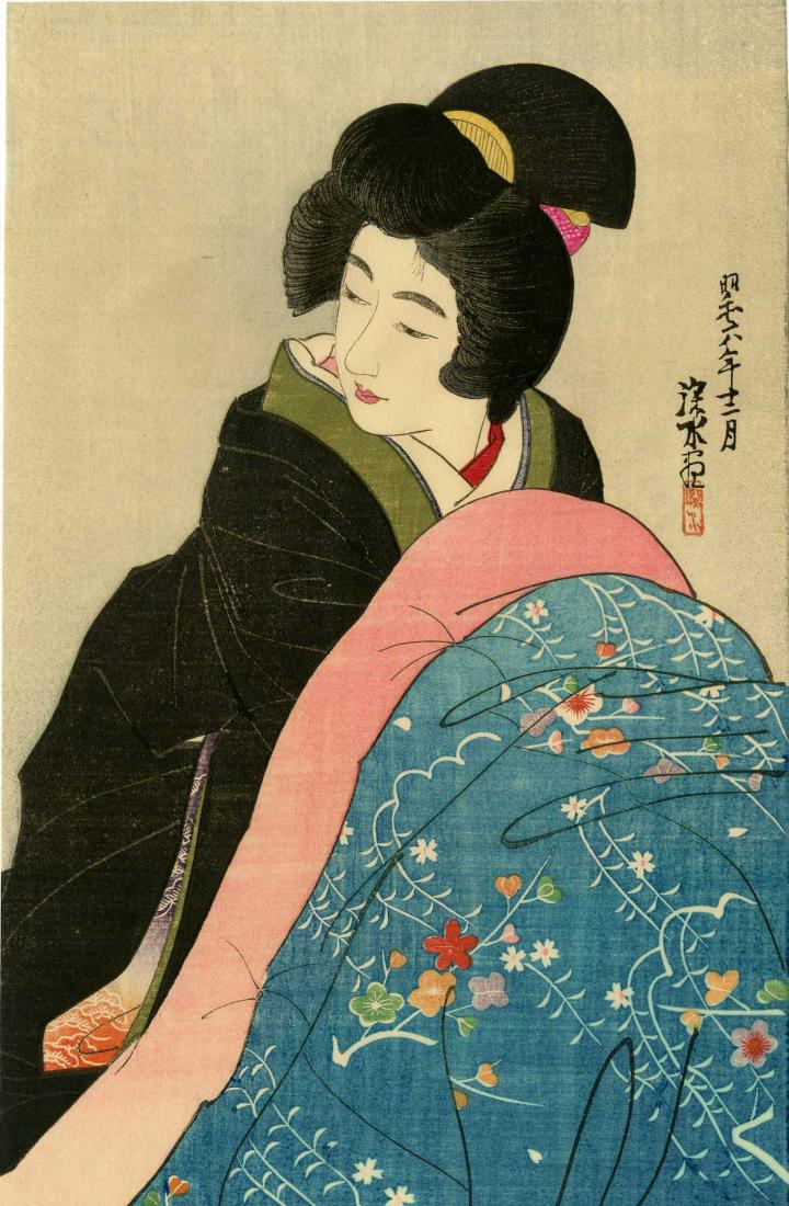Shinsui Ito Woodblock Keeping Warm (1 of 2)