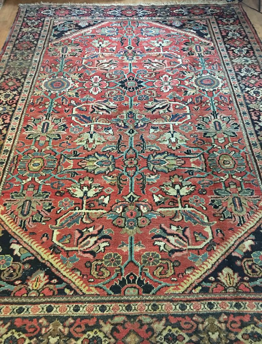Persian Antique Mahal Rug 10.8x7.8: This carpet is woven in Mahalat southwest of the capital Teheran. The carpet is woven with beautiful shining wool and it has regular knotting making it one of the strongest of the Persians, with certi