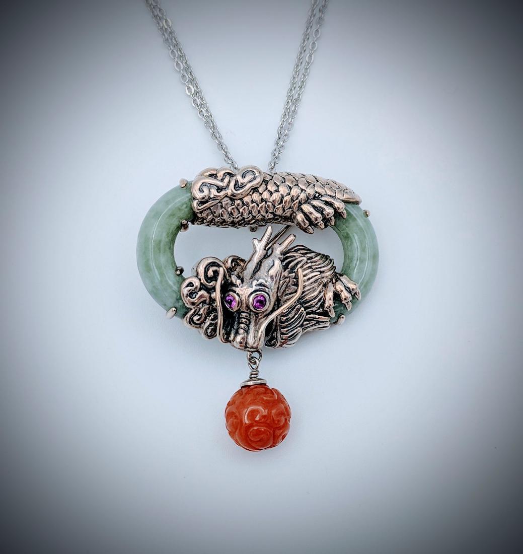 Sterling Silver Double Chained Necklace, Dragon (1 of 3)