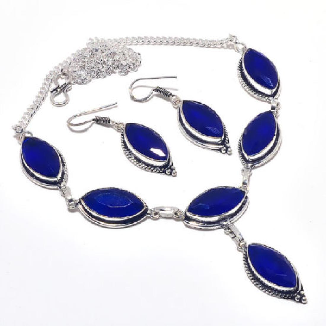 Sapphire Gemstone 925 Sterling Silver Necklace+Earring (1 of 1)