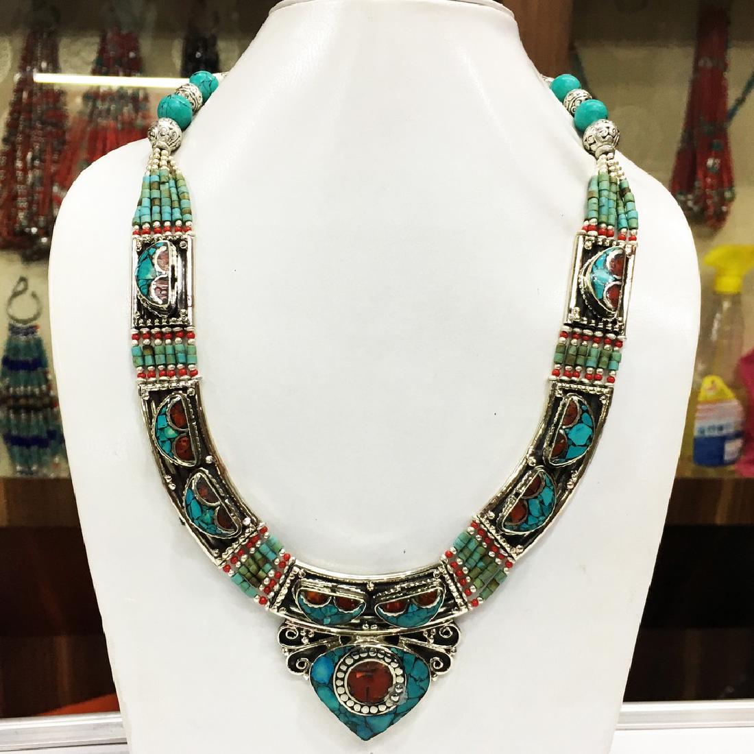 Amber & Turquoise Handmade Tibetan Silver Ring 9MM (1 of 1)