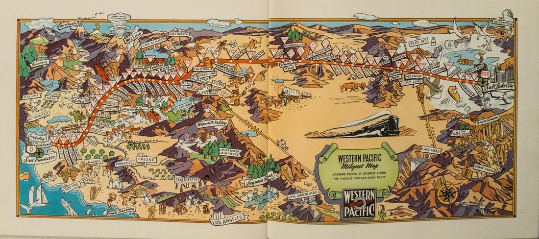 1944 Western Pacific Railroad Pictorial Map of Western (1 of 3)