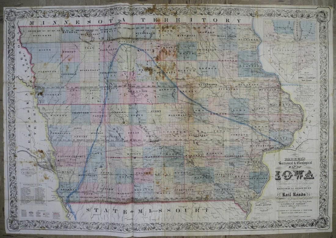 Parker's Sectional and Geological Map of Iowa (1 of 4)