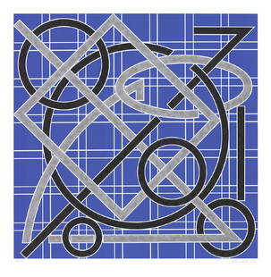 Valerie Jaudon Geometric Blue and Silver: Geometric Blue and Silver by Valerie Jaudon, 1986 Signed Serigraph. Paper size is 35.5 x 35 inches, with an image size of 35.5 x 35 inches. The Serigraph is from an edition size of 72 and is not frame