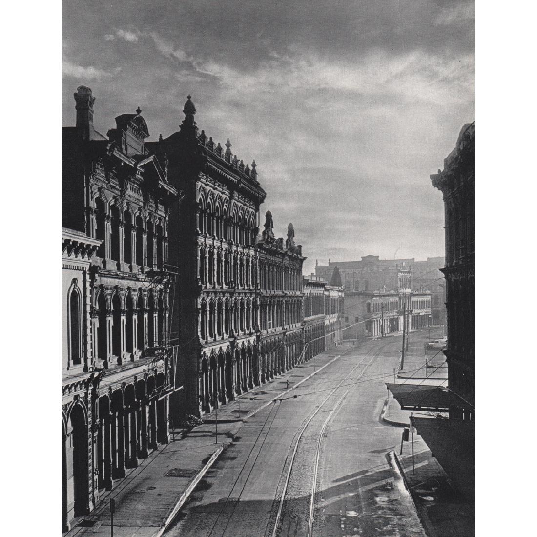MINOR WHITE - Front Street, Portland OR, 1939: Artist: MINOR WHITE Print Title: Front Street, Portland OR, 1939 Medium: Sheet-fed Gravure Printing Date: 1970's Printed in Switzerland Image Size: 7.5 X 10 inches Minor Martin White (1908-1976) was a