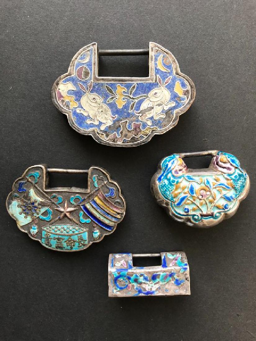 4 Chinese Enamelled Silver Lock Pendants Late (1 of 10)