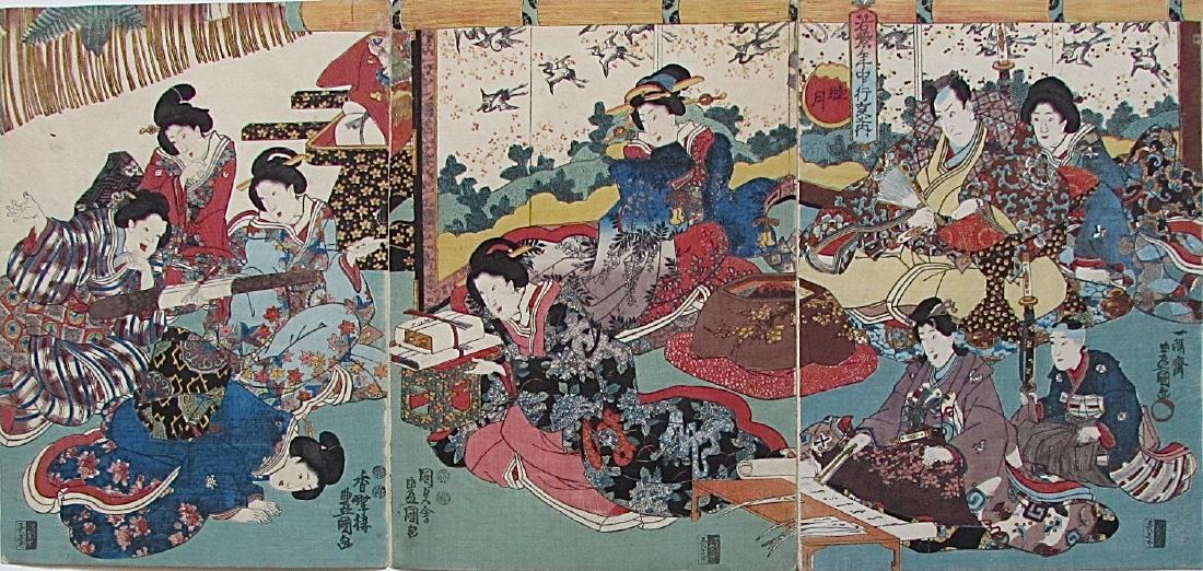 Utagawa Kunisada Woodblock Genji Triptych (1 of 2)