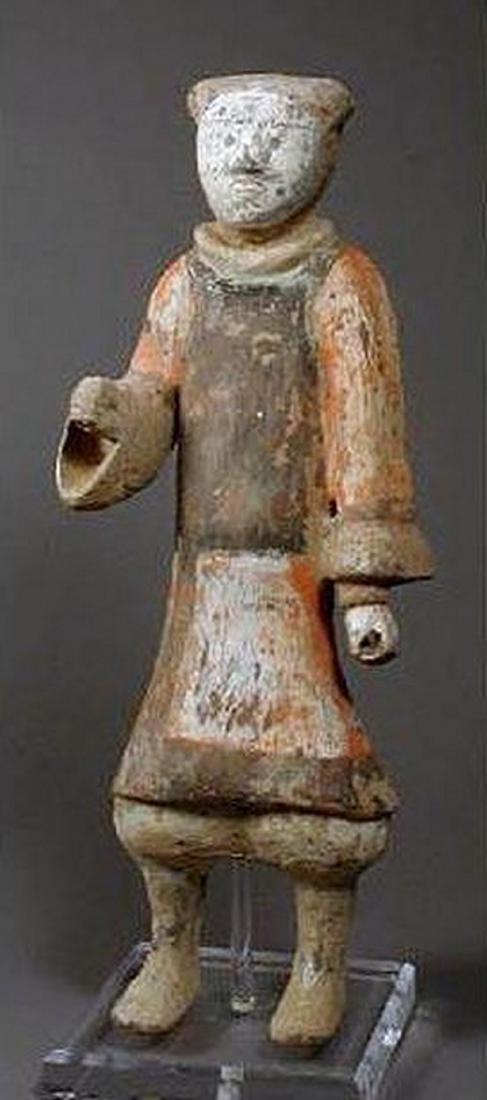 Han Dynasty Warrior with traces of original polychrome: Item: Han Dynasty Warrior with traces of original polychrome Date: circa 206 BC - 220 AD) Materials: ceramic Size: approx 17” high Please note that this lot has a confidential reserve. When you leav