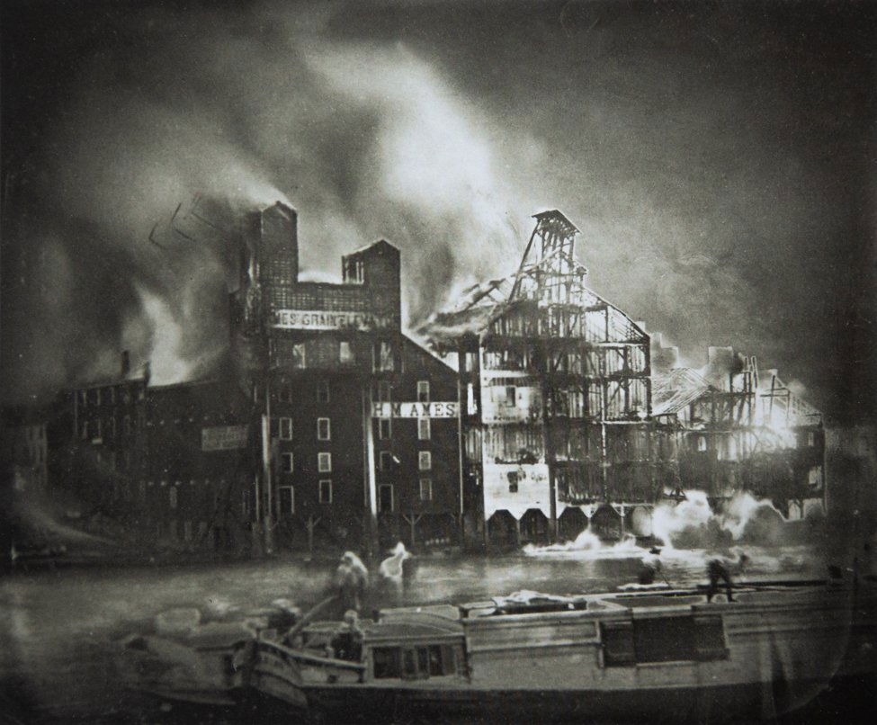 GEORGE N. BARNARD - Burning Mills: Artist: Barnard, George N. Title: Burning Mills Medium: Gravure, 2002, Germany Dimensions: 8.6x7.2" Heat Wax Mounted on 11x14" Conservation Board Please note that this lot has a confidential reserve.