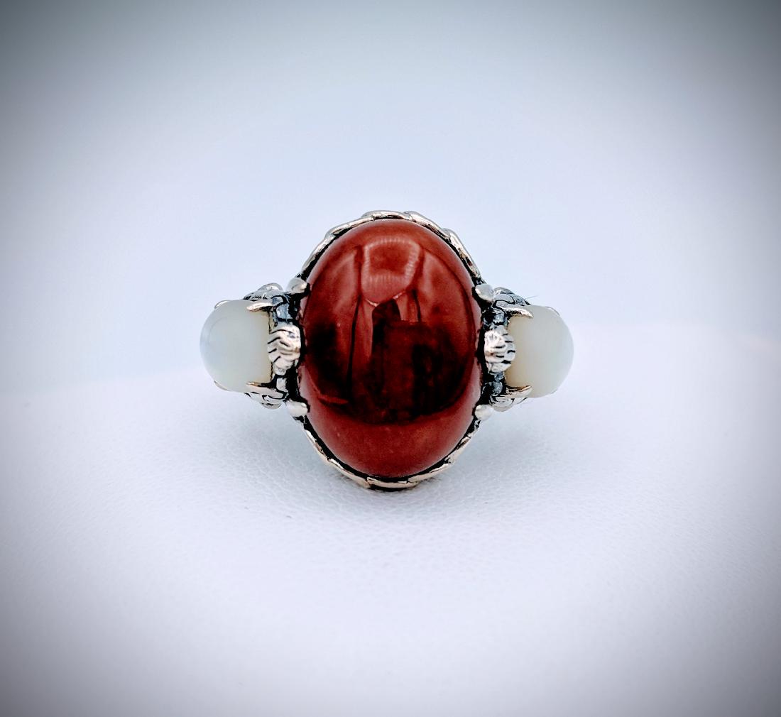 Sterling Silver Ring Sz 7 Turtle Designed Jasper & (1 of 4)